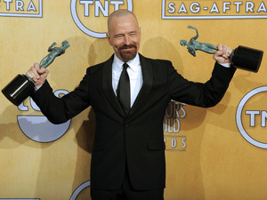 Bryan Cranston with his SAG Awards for 'Breaking Bad' and 'Argo'