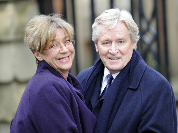 Anne Kirkbride and Bill Roache on set