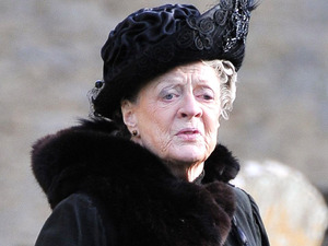 Dame Maggie Smith filming on set for 'Downton Abbey'