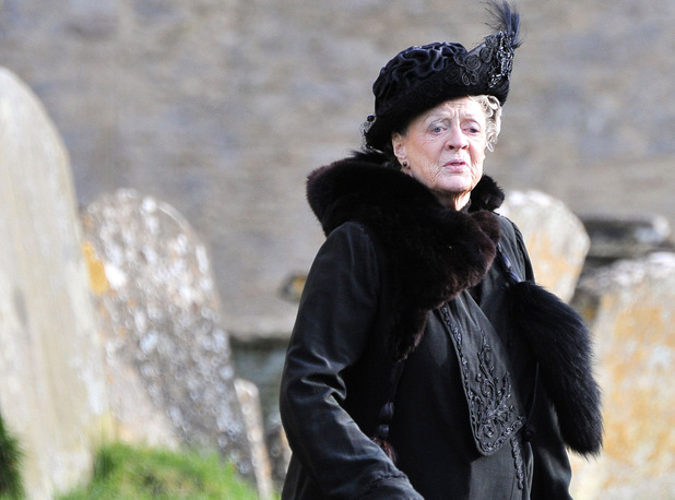 Dame Maggie Smith filming on set for 'Downton Abbey'