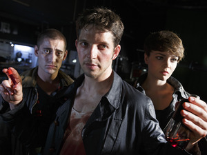 Being Human S05E06: 'The Last Broadcast' - Tom (Michael Socha), Hal (Damien Molony) and Alex (Kate Bracken)