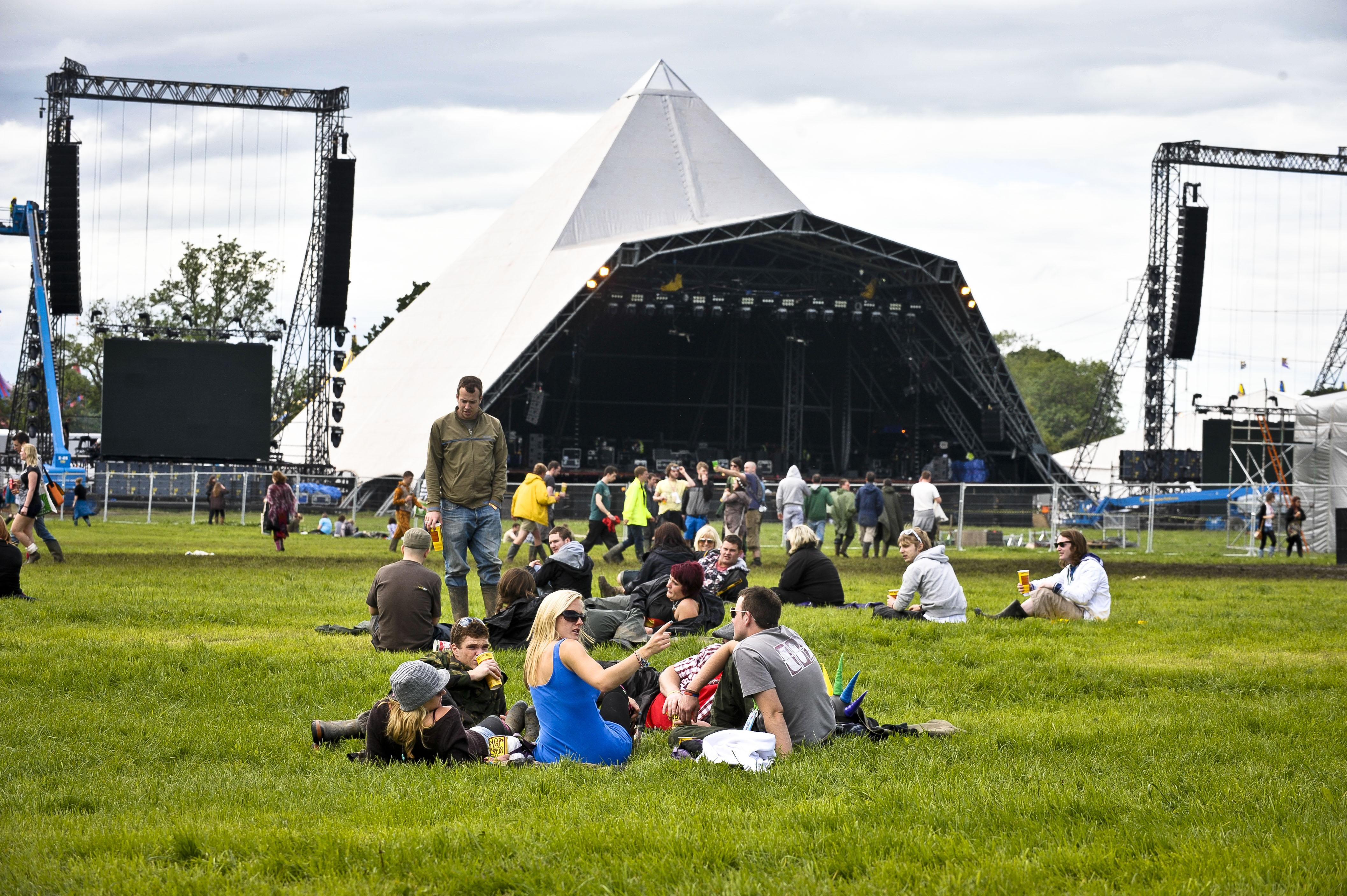 Glastonbury festival-goers at the Pyramid Stage