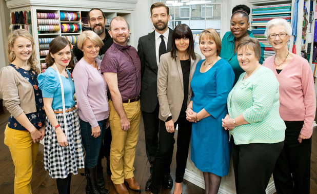 Presenters and contestents on The Great British Sewing Bee