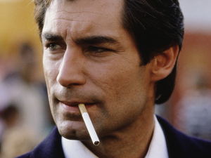 Timothy Dalton on the set of 'The Living Daylights' in 1986.