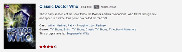 Netflix classic Doctor Who listing