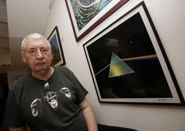 Designer Storm Thorgerson next to his cover of the Pink Floyd album 'The Dark Side of the Moon' during the opening of his exhibition 'Mind Over Matter: The Images of Pink Floyd' at the Oxo Tower Gallery in central London.