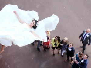 The wedding guests watch in horror.