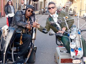 Dizzee Rascal and Robbie Williams on the set Dizzee Rascal's 'Goin Crazy' music video