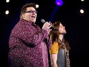 Ash Morgan & Adam Barron during their battle on episode & of 'The Voice UK'