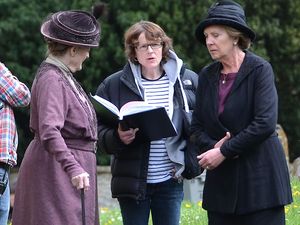Penelope Wilton and Dame Maggie Smith on the set of 'Downton Abbey' in Bampton, Oxfordshire