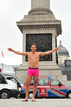 Launch of Debenhams 'Think Pink' breast cancer initiative, Trafalgar Square, London, Jay Conroy, Jeff Banks