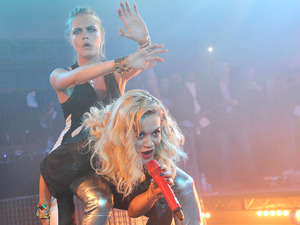 Cara Delevingne, Rita Ora, dance, DKNY Artwork Launch, The Fire Station, London