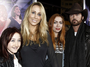 (L-R) Noah, Tish, Brandi and Billy Ray Cyrus ~~ 'Joyful Noise' premiere ~~ January 9, 2012