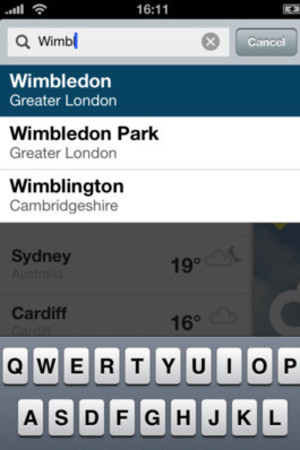 Screenshot of the BBC Weather app