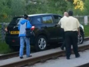 Woman drives on tramlines after taking wrong turn - video still