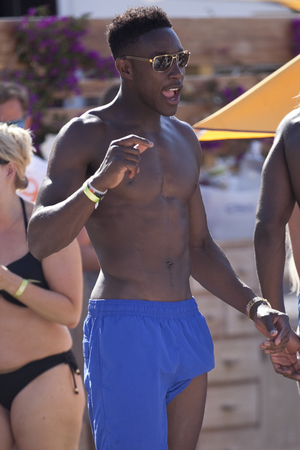 Danny Welbeck, Manchester United footballer, England player, Ibiza, Ocean Beach, shirtless, trunks