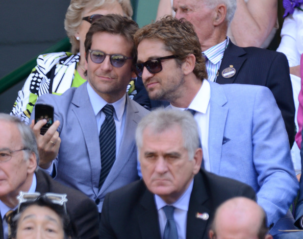 Bradley Cooper and Gerard Butler take a 'selfie' at the Wimbledon men's singles final ~~ July 7, 2013