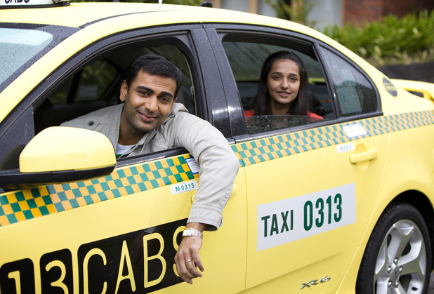 Ajay and Rani leave in a taxi