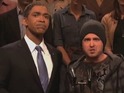 The actor appears in character in a skit with Jay Pharoah as Barack Obama.
