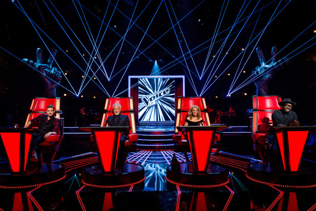'The Voice' new judges Kylie Minogue and Ricky Wilson on set with Sir Tom Jones and will.i.am