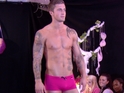 Star appears near-naked for a charity fashion show in first-look TOWIE pictures.