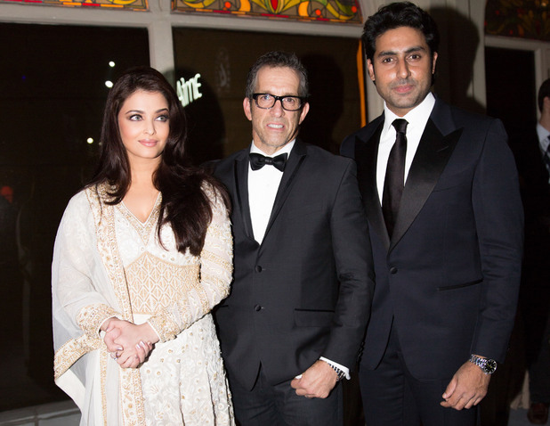 MUMBAI, INDIA - NOVEMBER 17: Aishwariya Rai Bachchan, Kenneth Cole and Abhishek Bachchan attend the inaugural amfAR India event at the Taj Mahal Palace Mumbai on November 17, 2013 in Mumbai, India. (Photo by Kevin Tachman/Getty Images) 