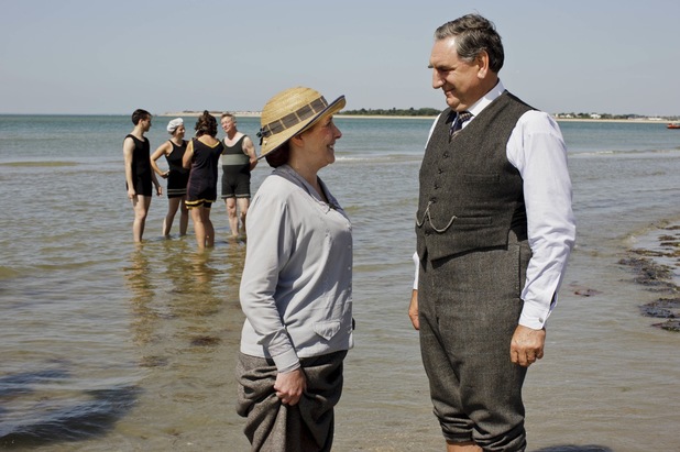 Phyllis Logan as Mrs Hughes and Jim Carter as Mr Carson in Downton Abbey Christmas Special