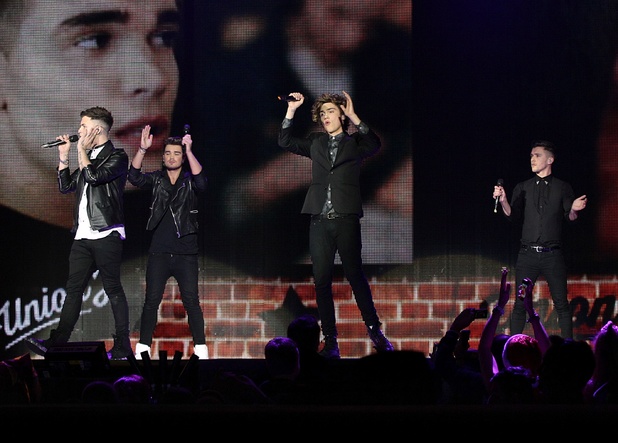Union J performing on stage during the 2013 Capital FM Jingle Bell Ball at the O2 Arena, London.