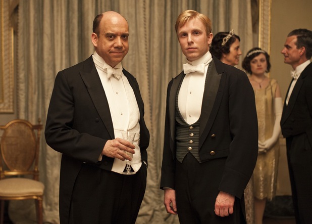 Paul Giamatti as Harold Levinson and Michael Benz as Ethan in Downton Abbey Christmas Special