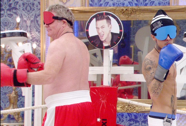 Blindfolded boxing task with Jim Davidson and Dappy