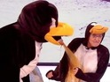 Watch reality star get covered in guts and innards in a bizarre Fake Reaction clip.