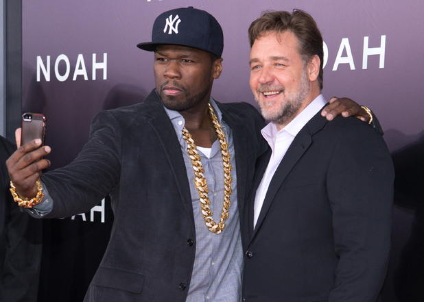 NEW YORK, NY - MARCH 26: Curtis '50 Cent' Jackson and Russell Crowe attend the 'Noah' premiere at Ziegfeld Theatre on March 26, 2014 in New York City. (Photo by Mike Pont/FilmMagic)