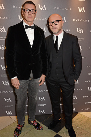 LONDON, ENGLAND - APRIL 01: Stefano Gabbana (L) and Domenico Dolce attend a private dinner celebrating the Victoria and Albert Museum's new exhibition 'The Glamour Of Italian Fashion 1945 - 2014' at Victoria and Albert Museum on April 1, 2014 in London, England. (Photo by David M. Benett/Getty Images)