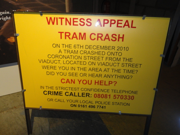 Tram crash appeal sign