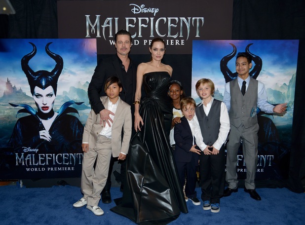 Pax, Brad Pitt, Angelina Jolie, Zahara, Shiloh. Knox, Maddox, Angelina Jolie at Maleficent premiere LA