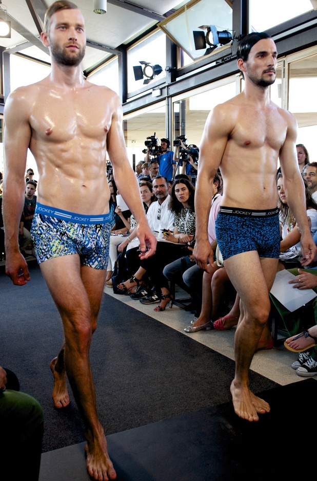 Models on the runway at Jockey show during MFSHOW in Madrid