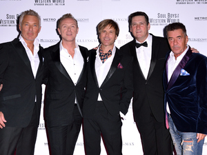 Martin Kemp, Gary Kemp, Steve Norman, Tony Hadley and John Keeble attend the World Premiere of 'Soul Boys Of The Western World' at Royal Albert Hall 