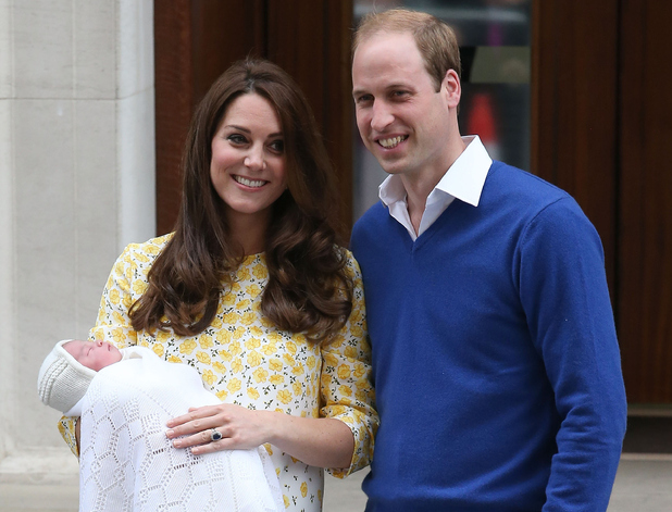 Duke of Cambridge and Catherine, Duchess Of Cambridge depart the Lindo Wing with their new baby daughter at St Mary's Hospital on May 2, 2015 in London, England